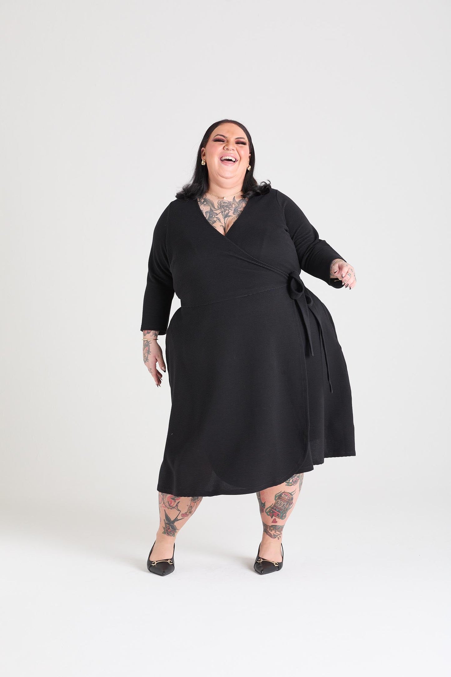 Ottoman Wrap Around Dress - Black