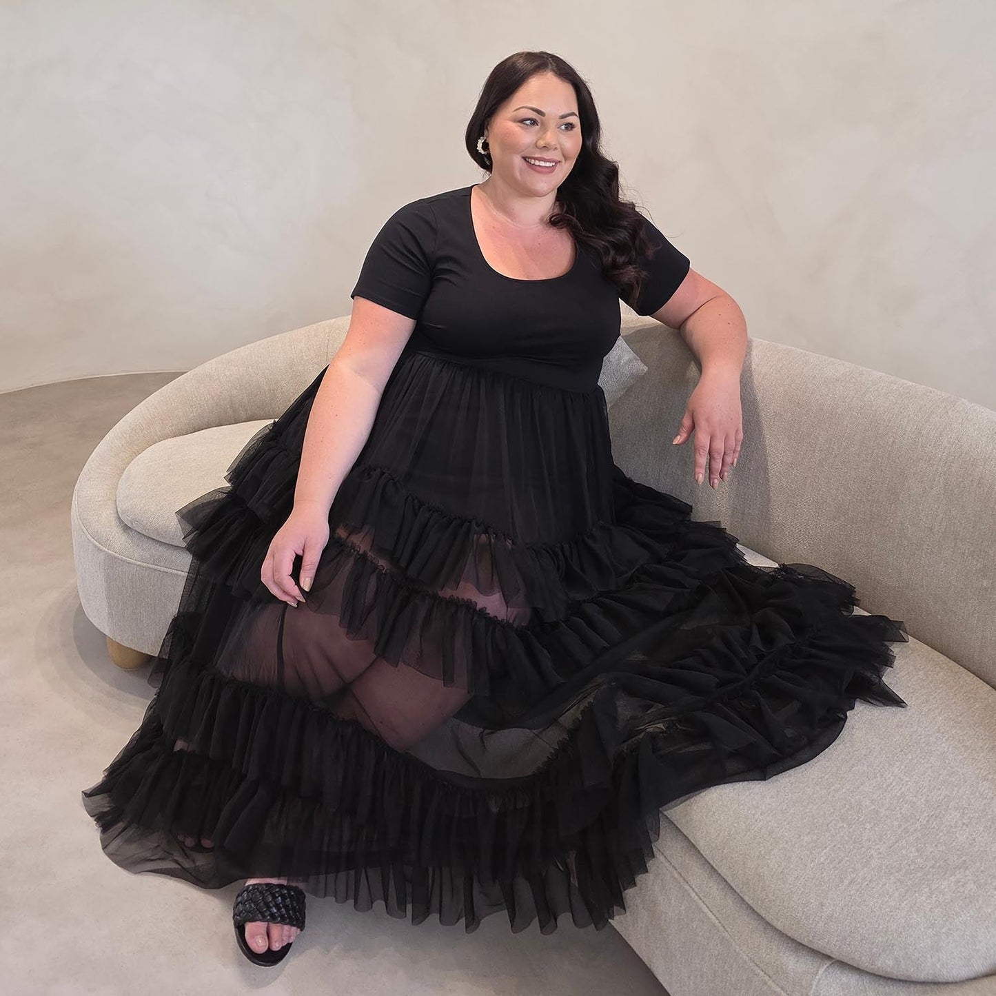 Maxi Tee Mesh Dress - Black