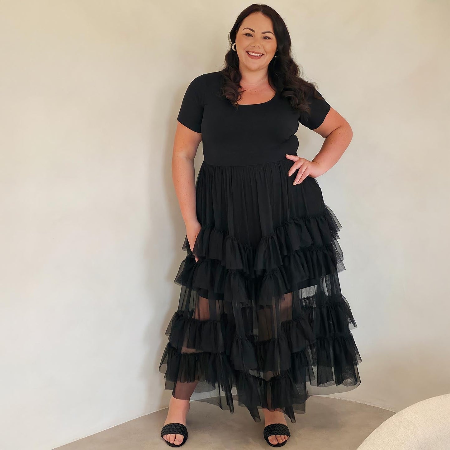 Maxi Tee Mesh Dress - Black