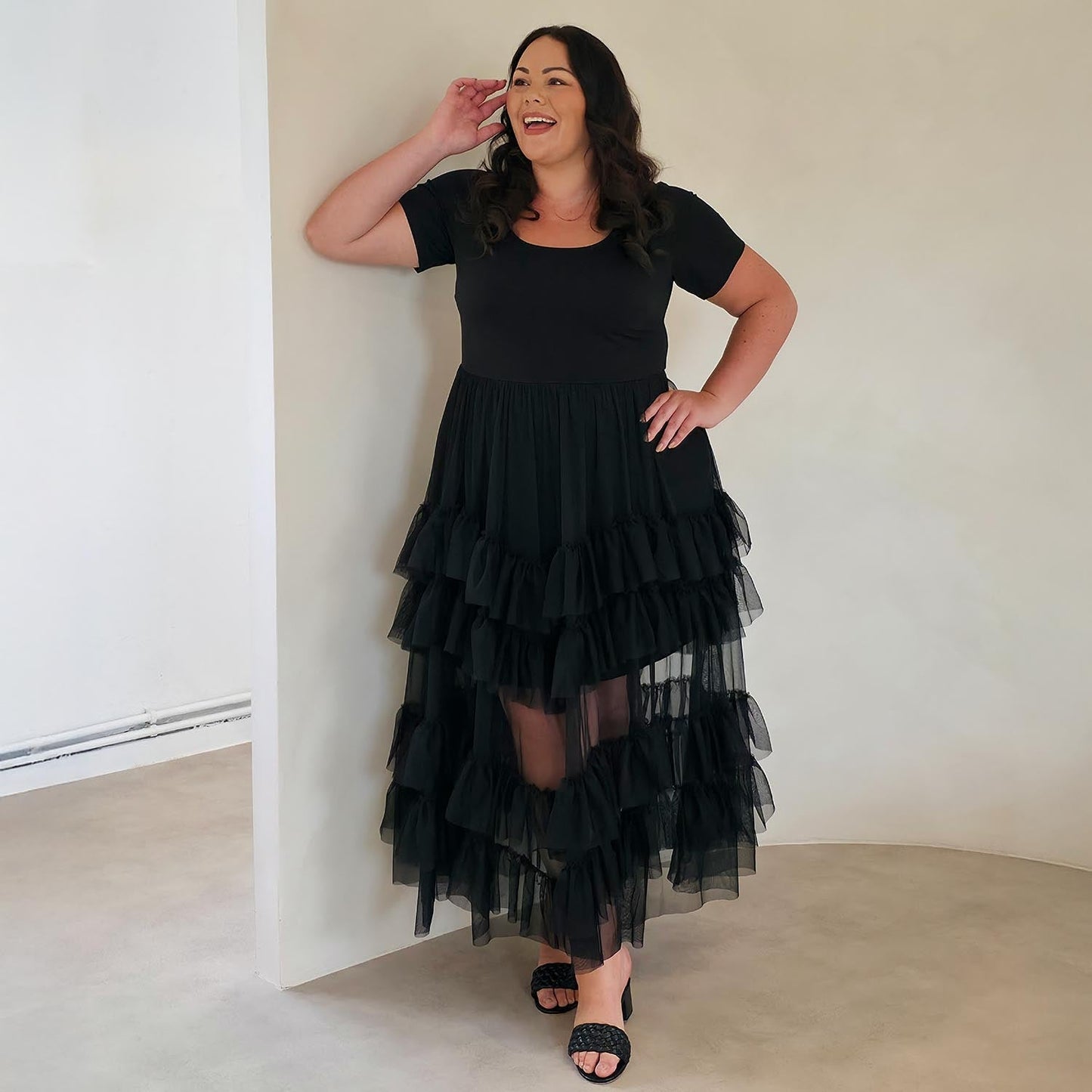 Maxi Tee Mesh Dress - Black