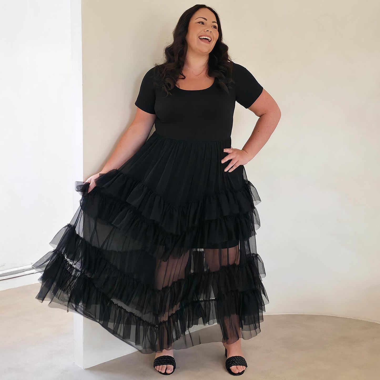 Maxi Tee Mesh Dress - Black