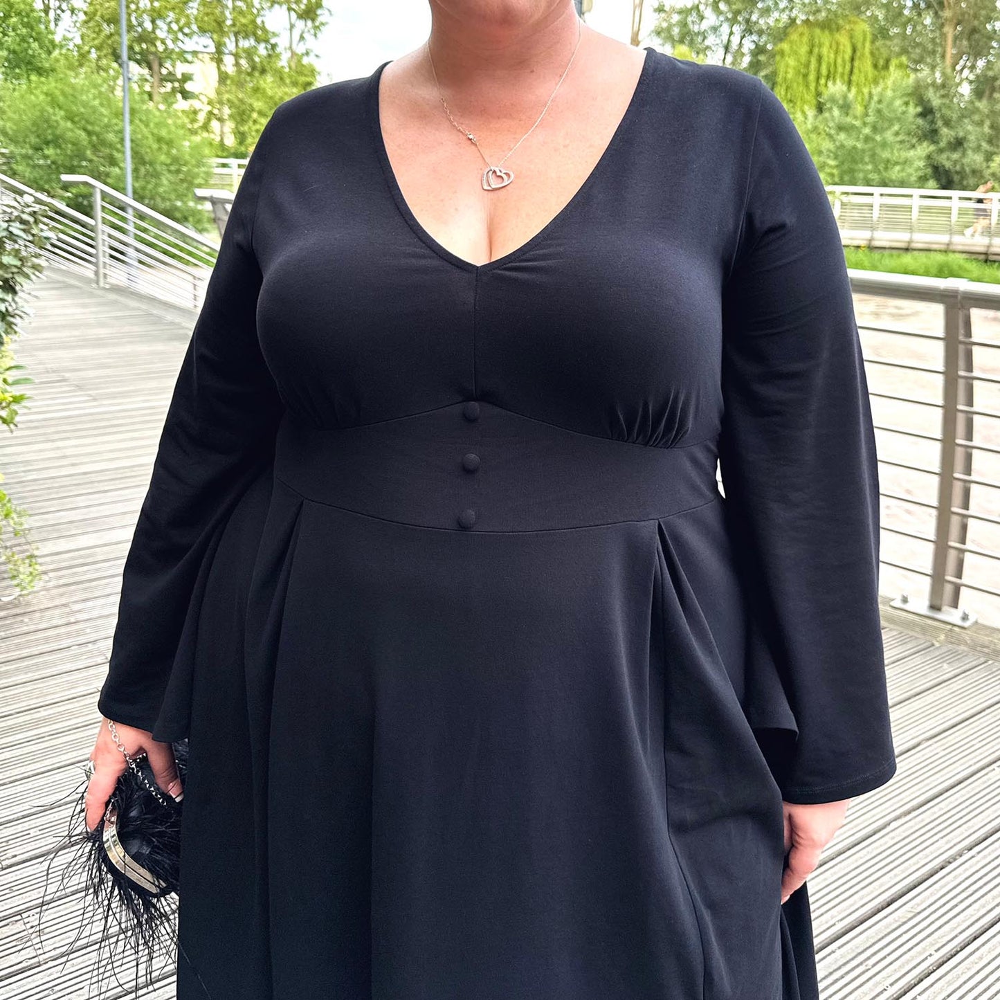 Midaxi Bell Sleeve Dress - Black
