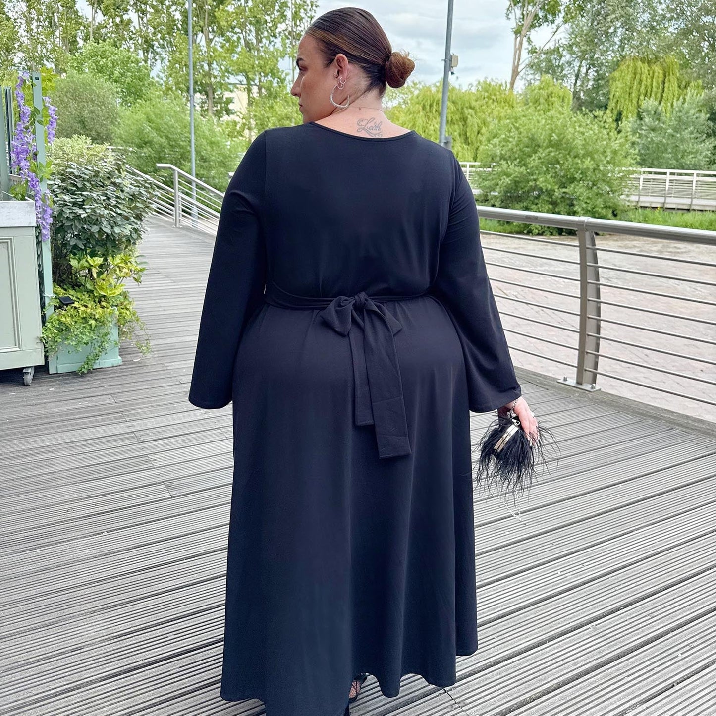 Midaxi Bell Sleeve Dress - Black