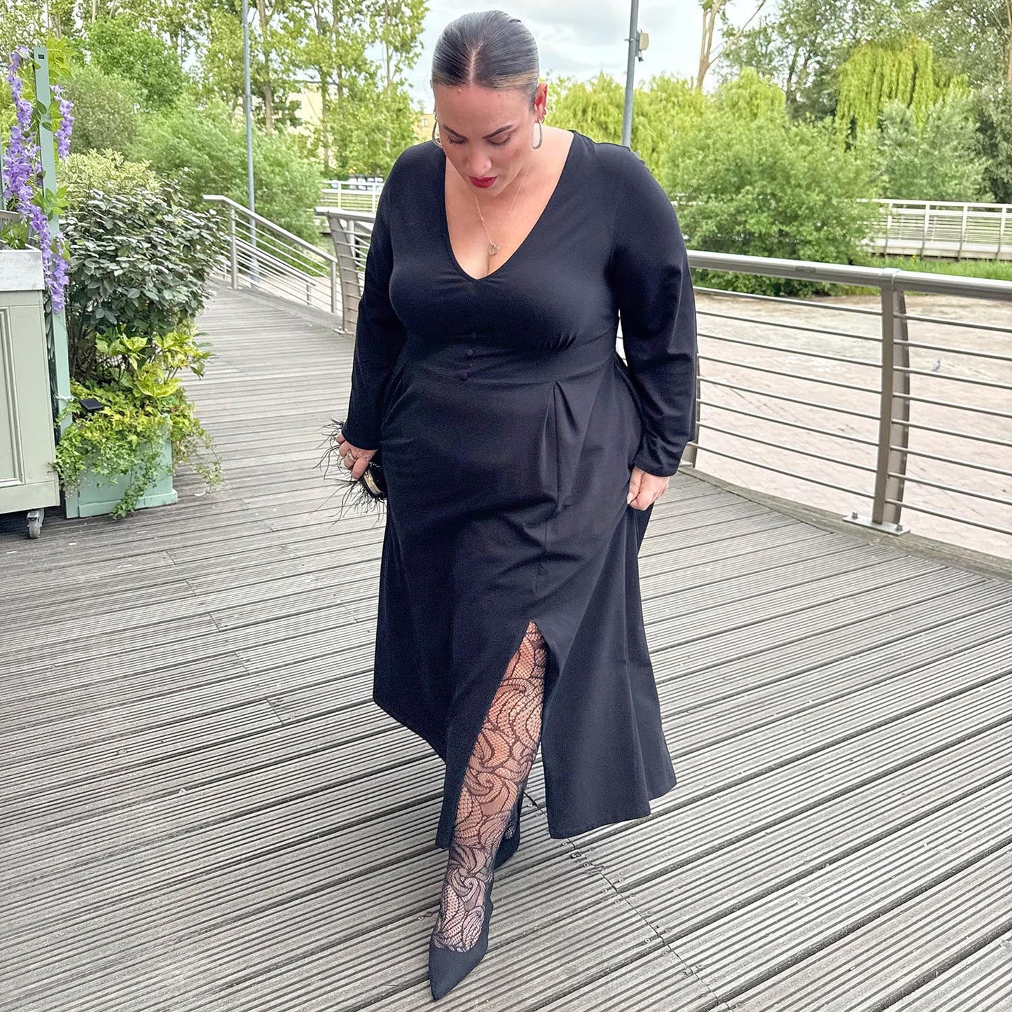 Midaxi Bell Sleeve Dress - Black