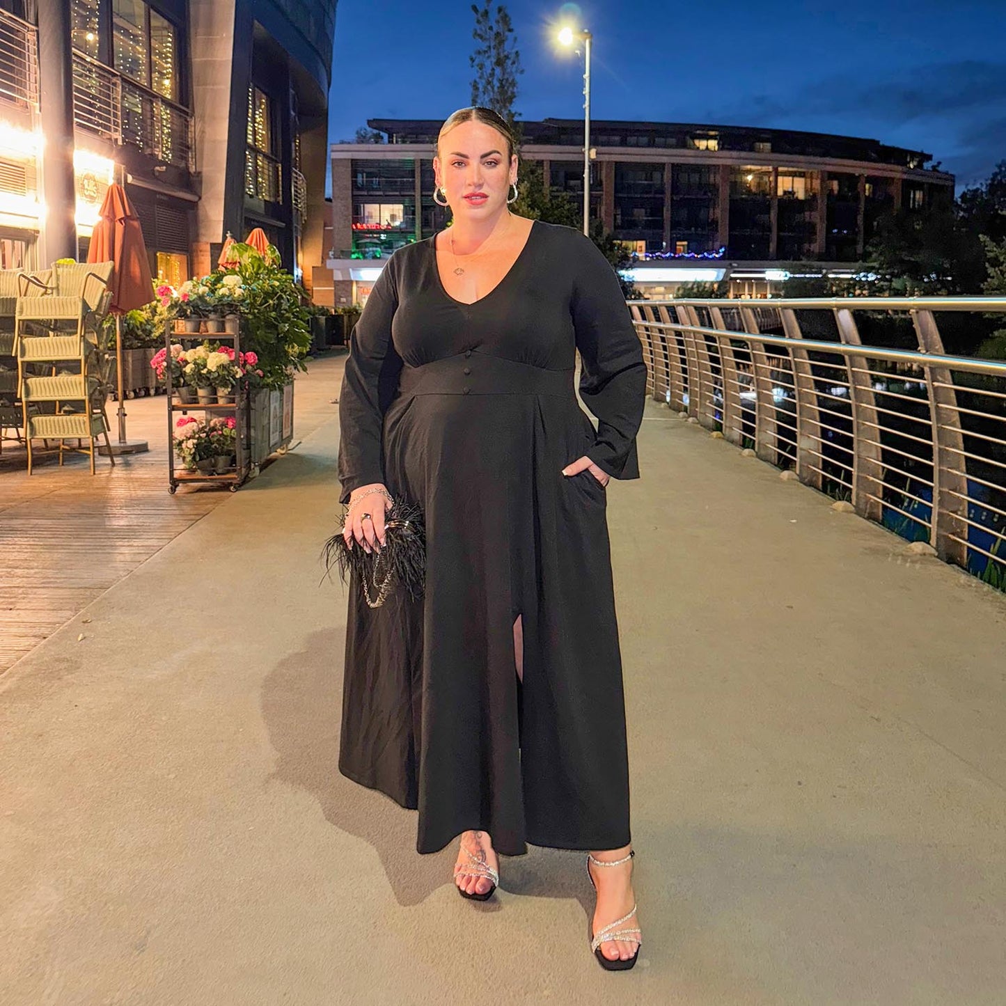 Midaxi Bell Sleeve Dress - Black