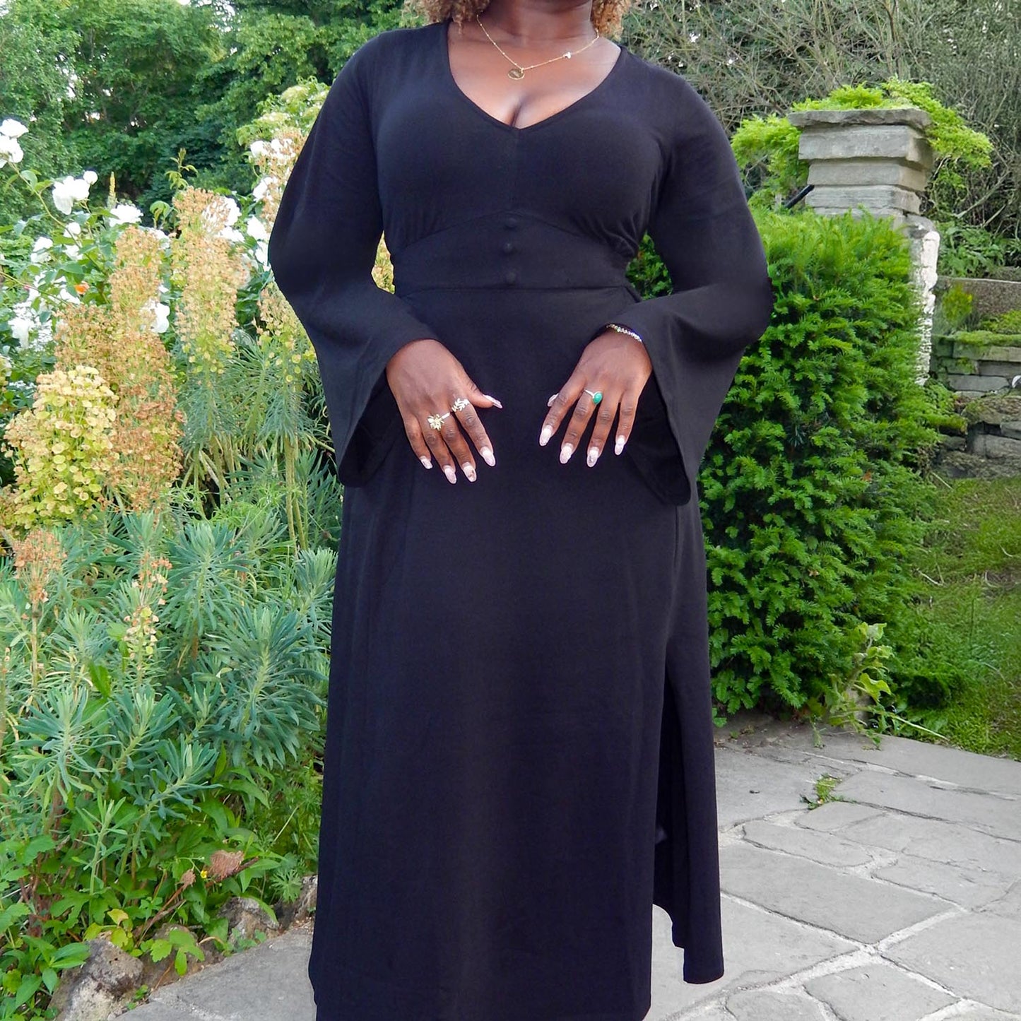 Midaxi Bell Sleeve Dress - Black