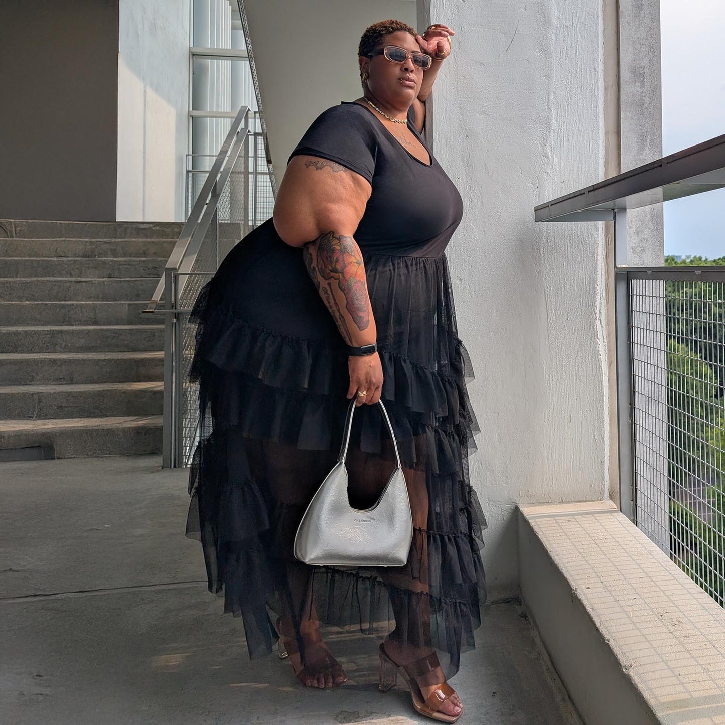 Maxi Tee Mesh Dress - Black
