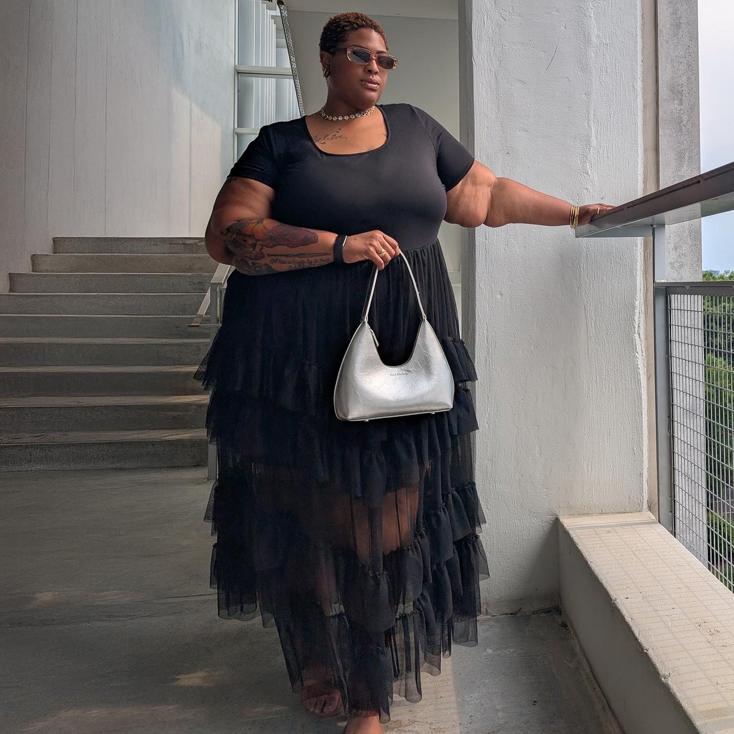 Maxi Tee Mesh Dress - Black