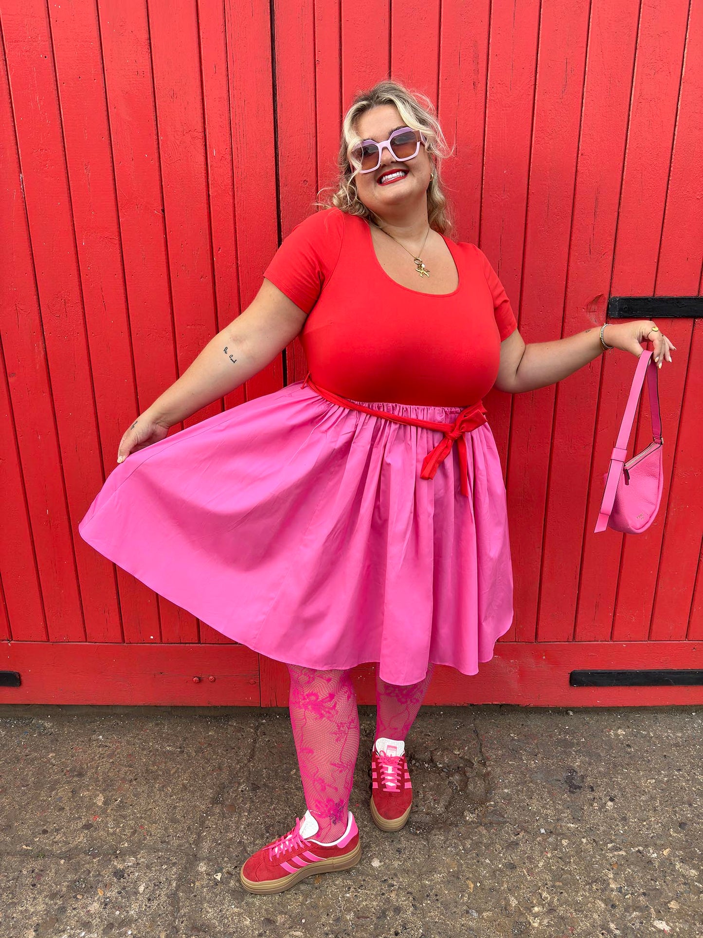 Poplin Tee Dress - Sangria/Pink Lady