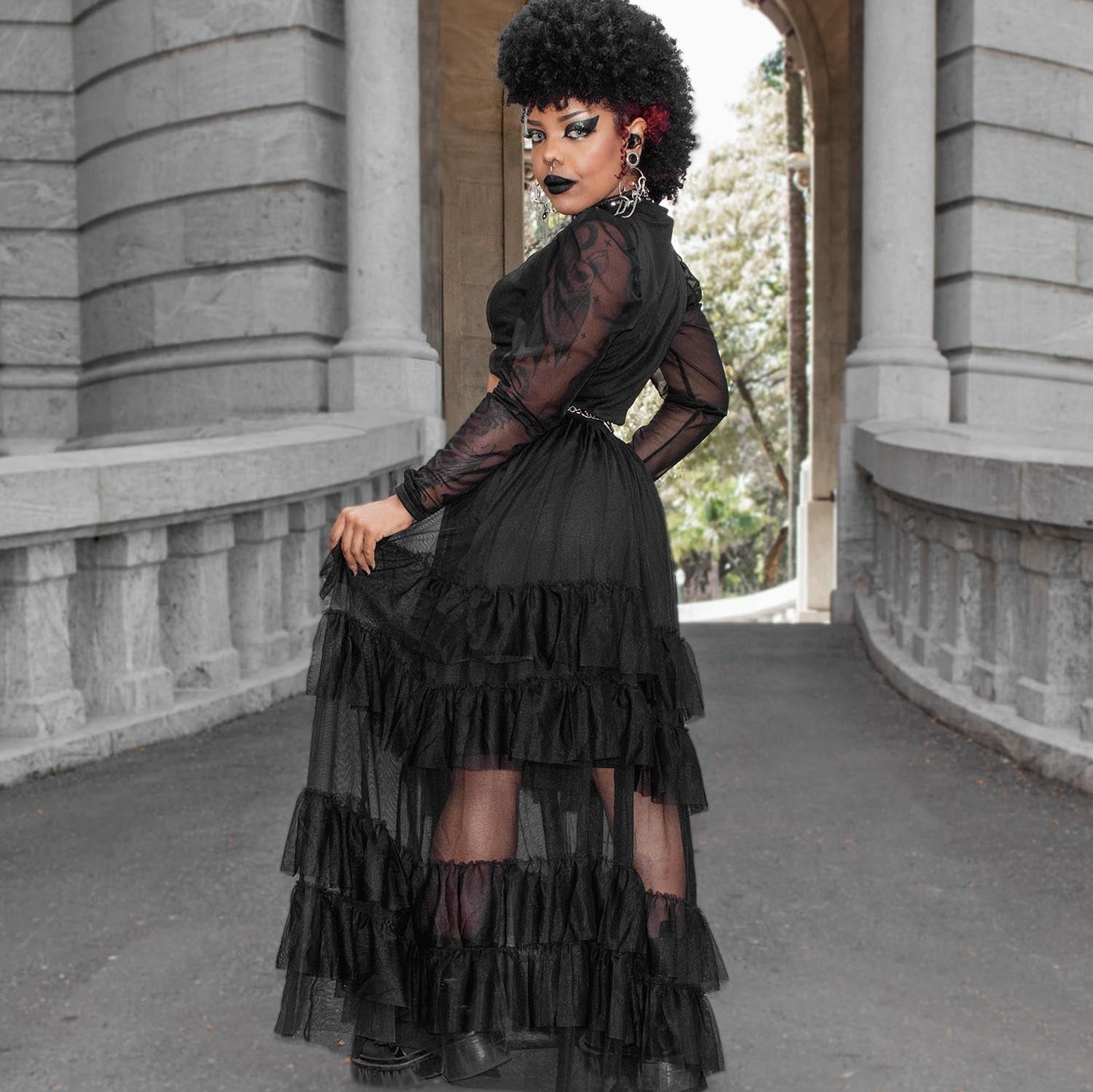 Maxi Mesh Skirt - Black