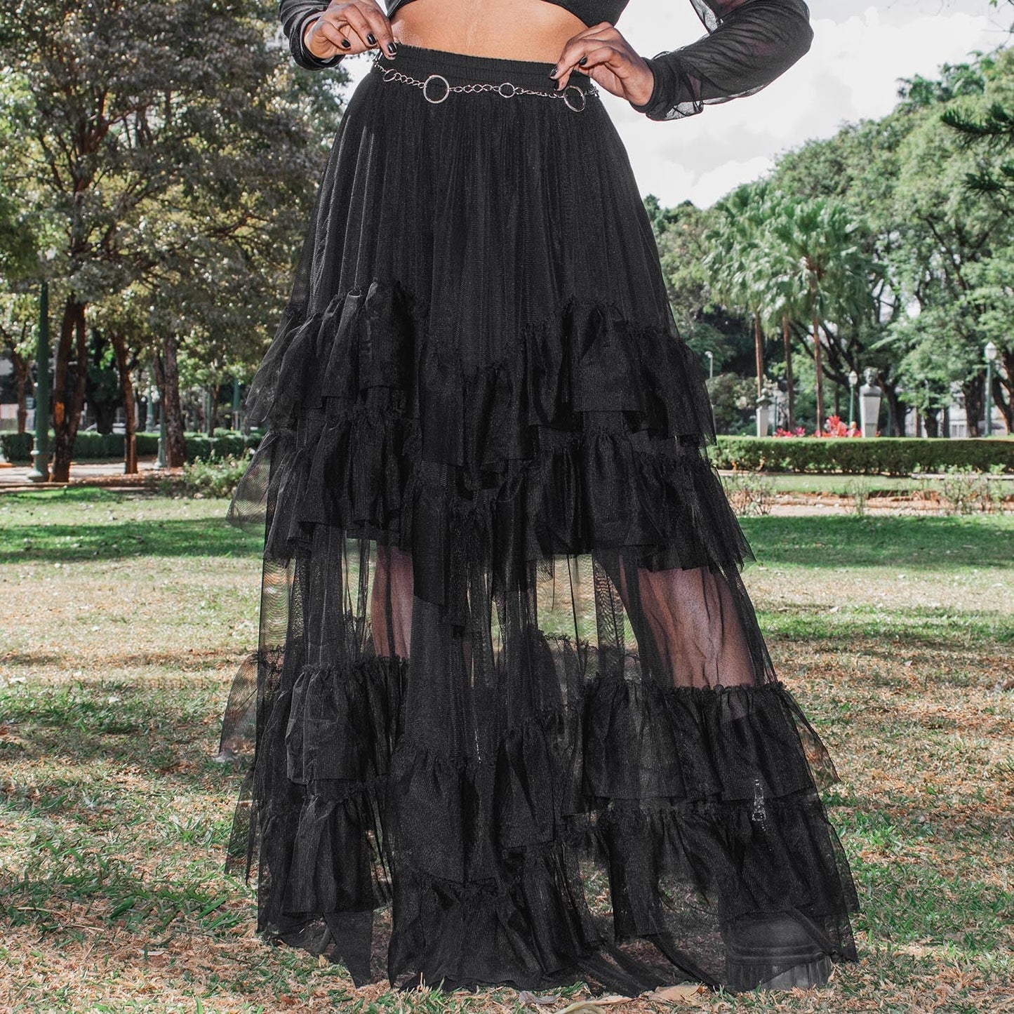Maxi Mesh Skirt - Black
