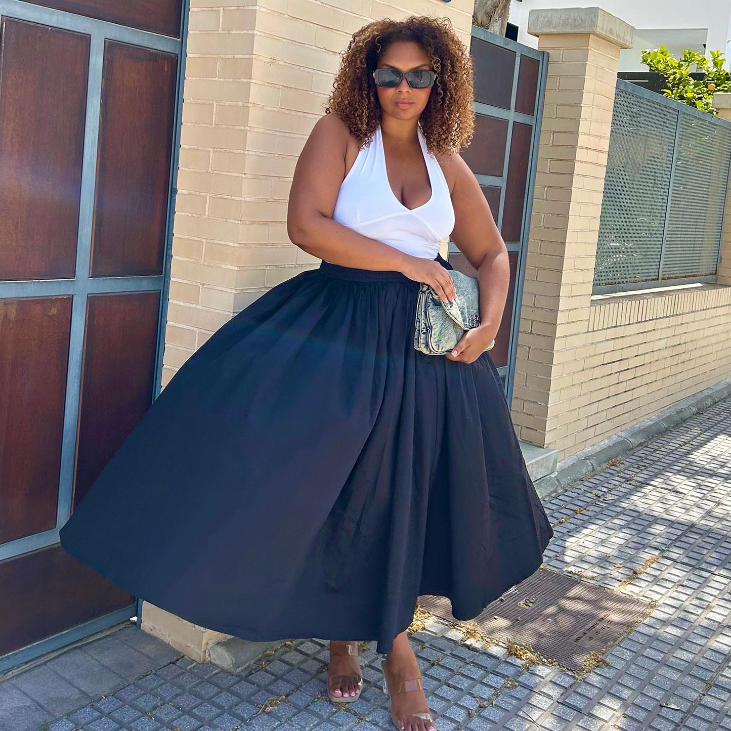 Midaxi Poplin Skirt - Black
