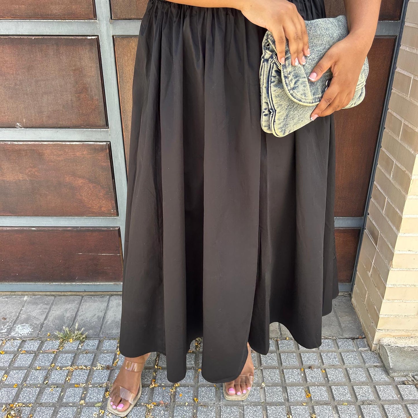 Midaxi Poplin Skirt - Black