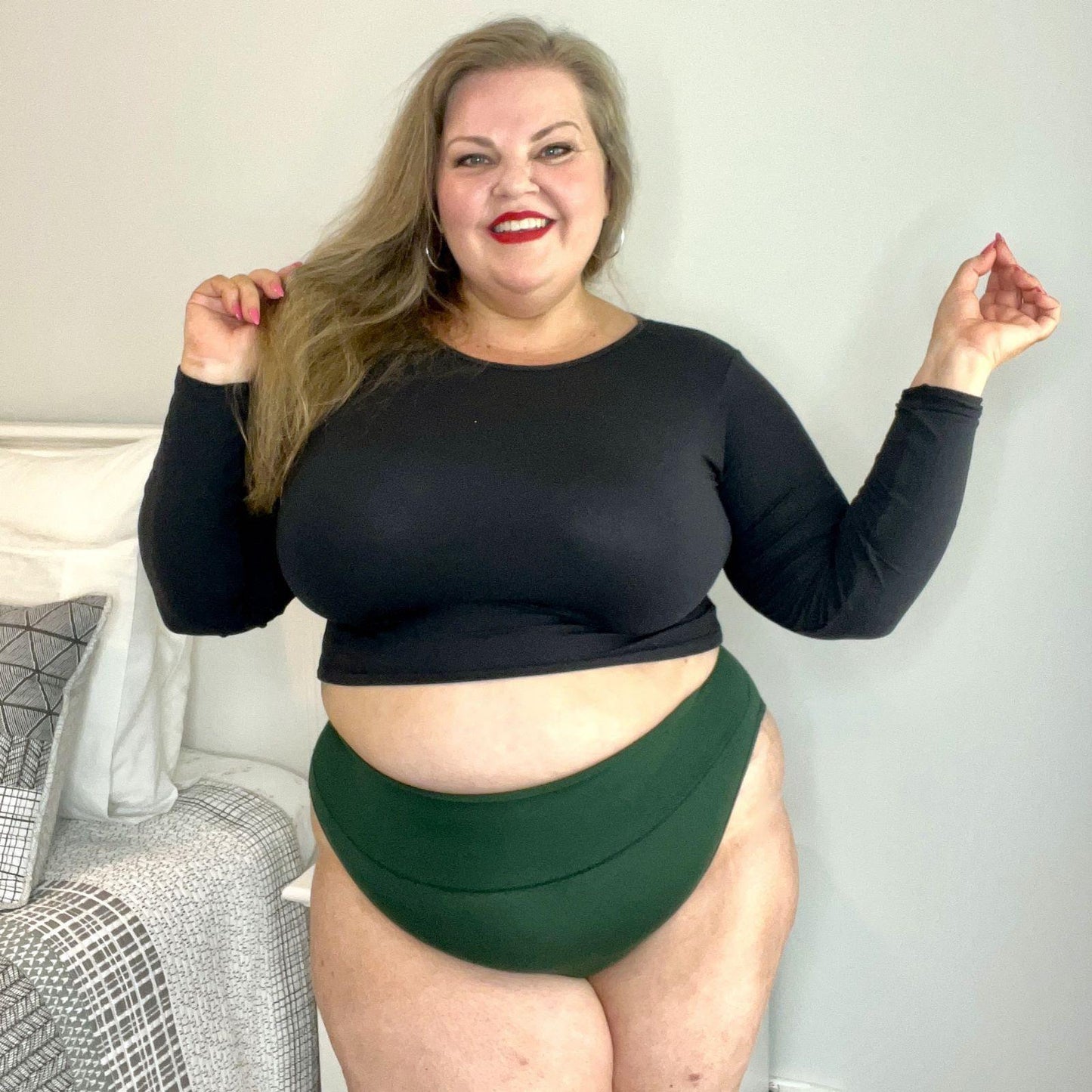 Organic Cotton Super High Leg Knickers - Hit the Bottle Green