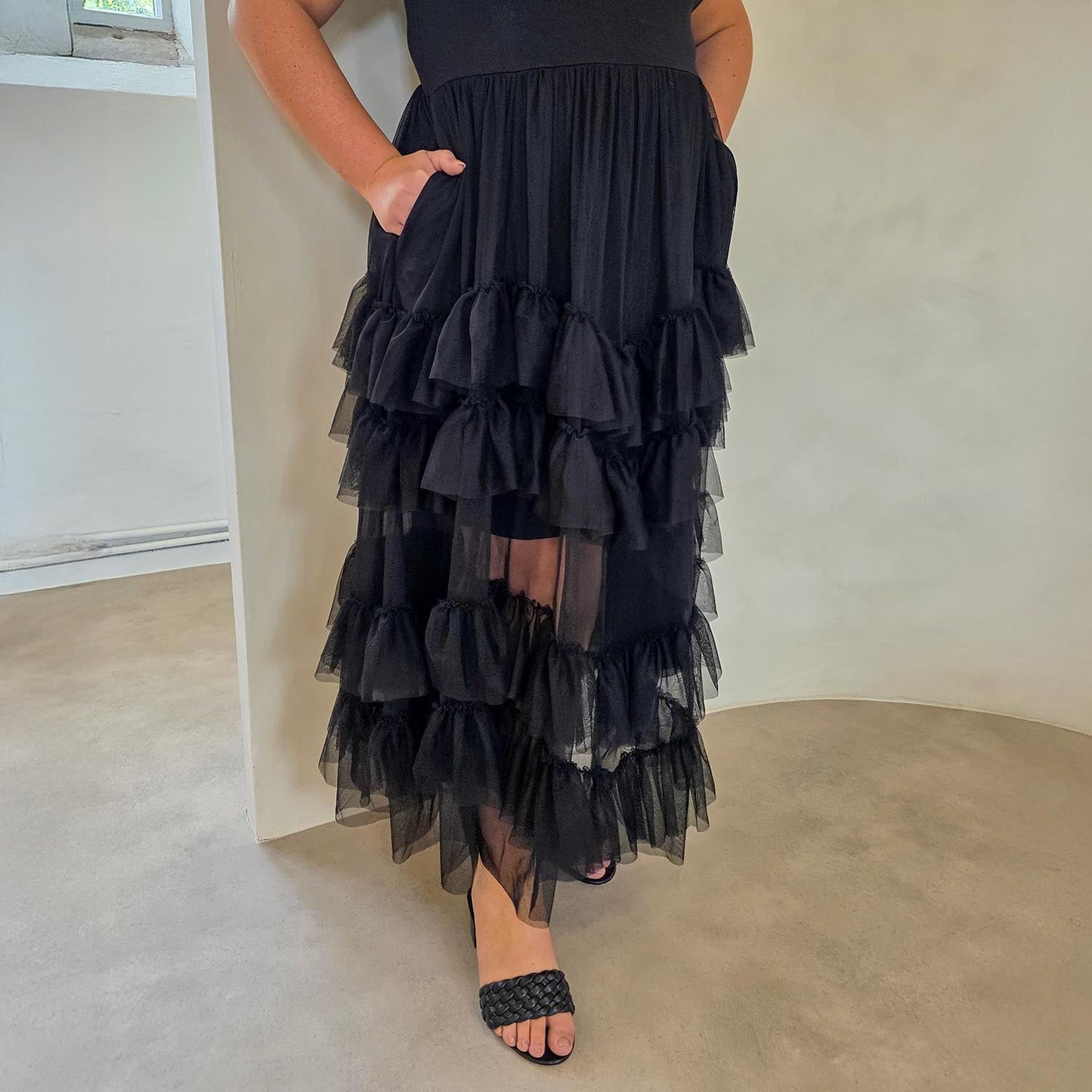 Maxi Tee Mesh Dress - Black