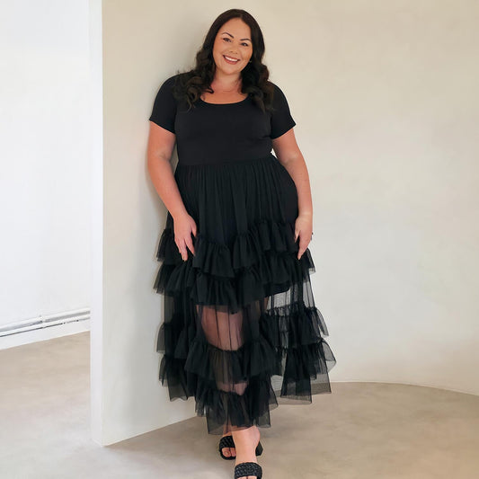 Maxi Tee Mesh Dress - Black