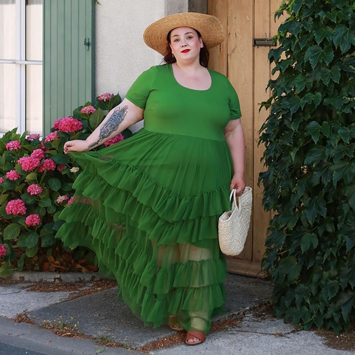 Maxi Tee Mesh Dress - Forest