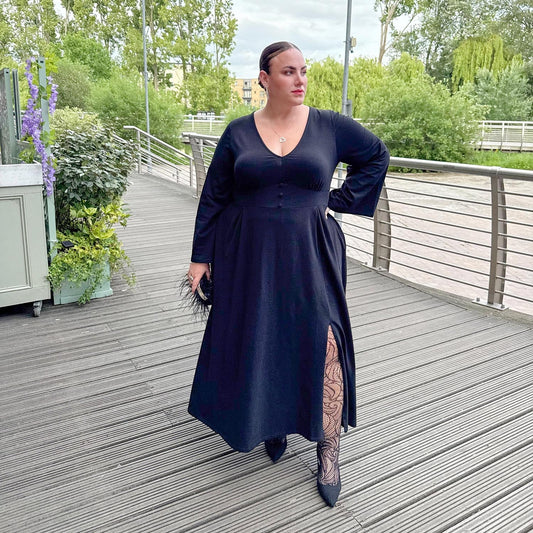 Midaxi Bell Sleeve Dress - Black