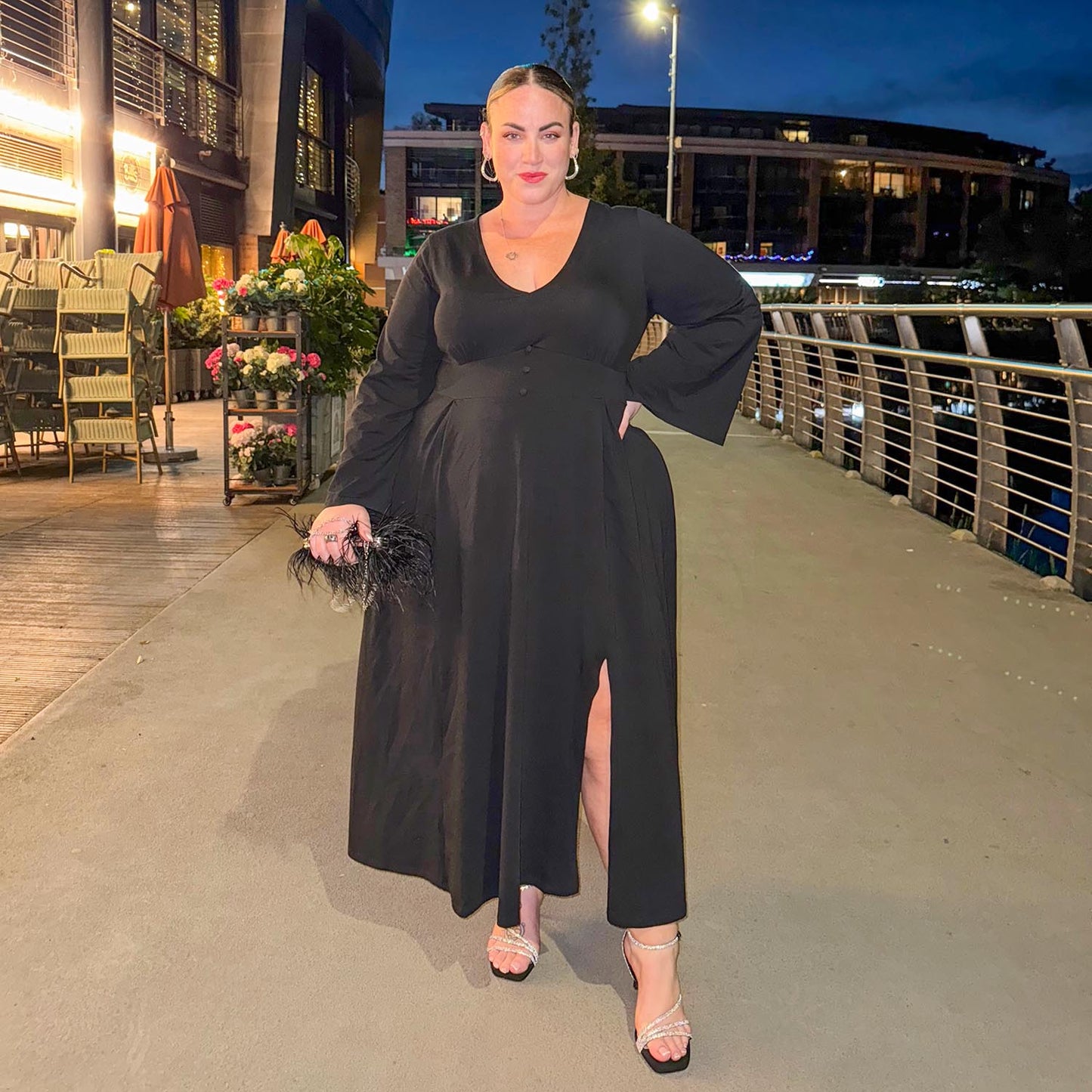 Midaxi Bell Sleeve Dress - Black