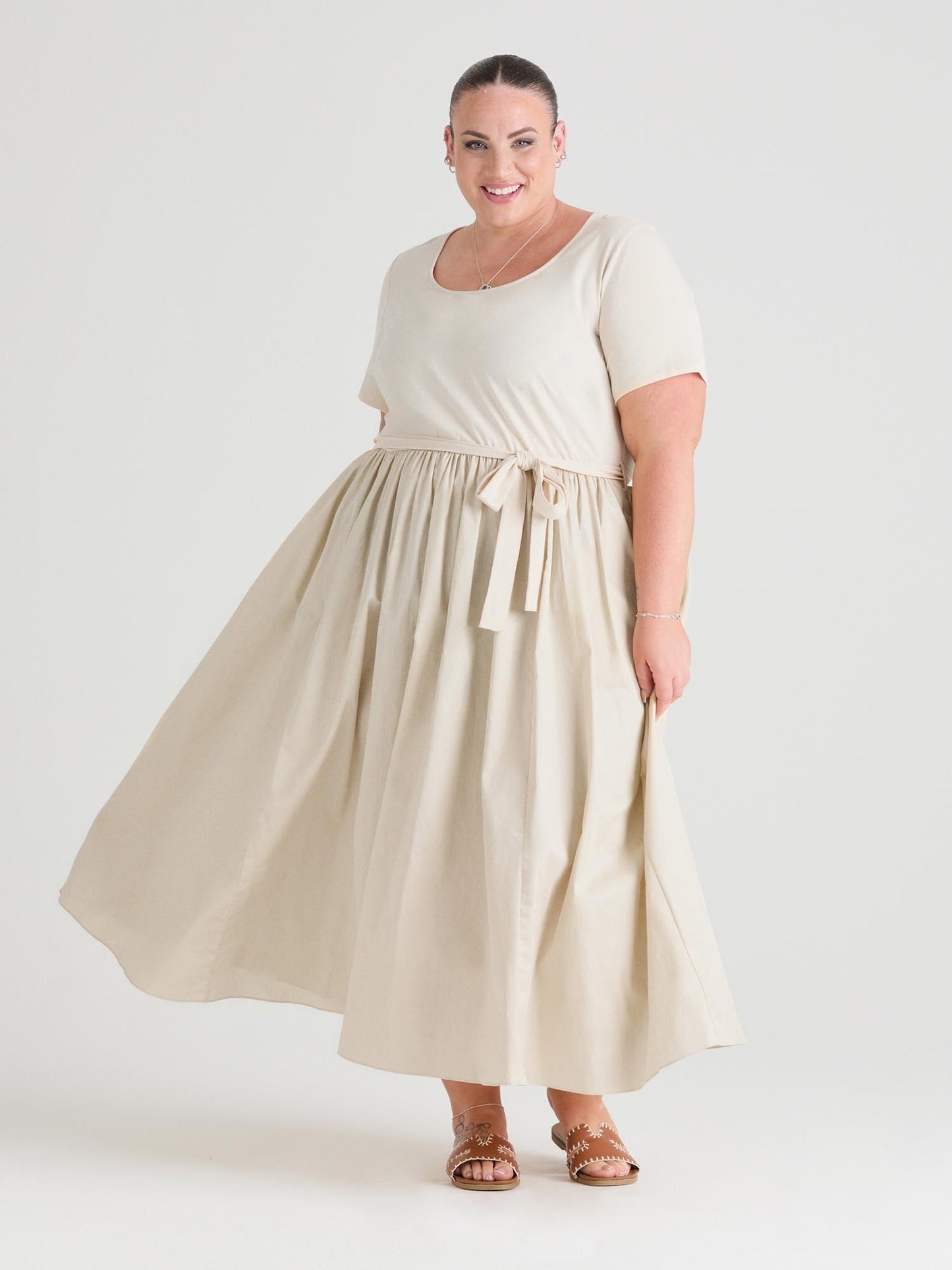 Midaxi Tee Poplin Dress - Oatmeal