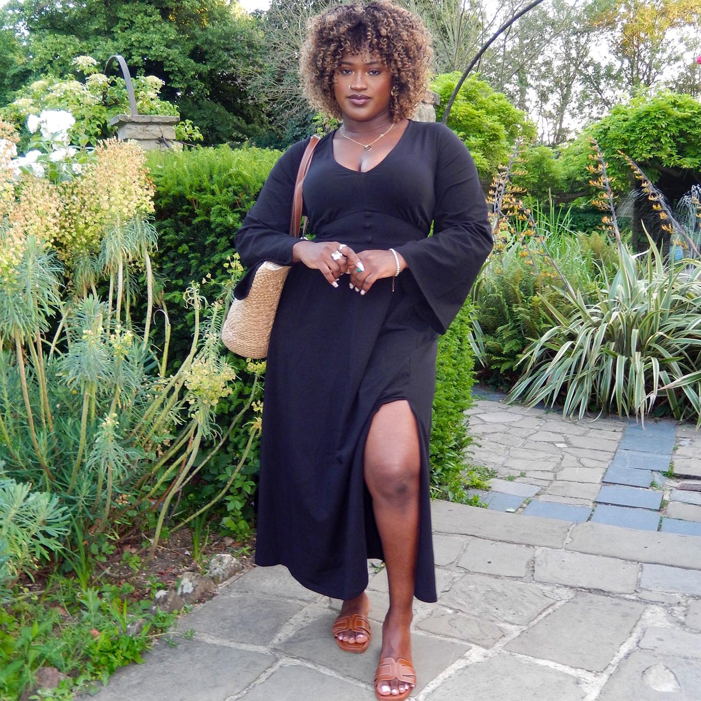 Midaxi Bell Sleeve Dress - Black