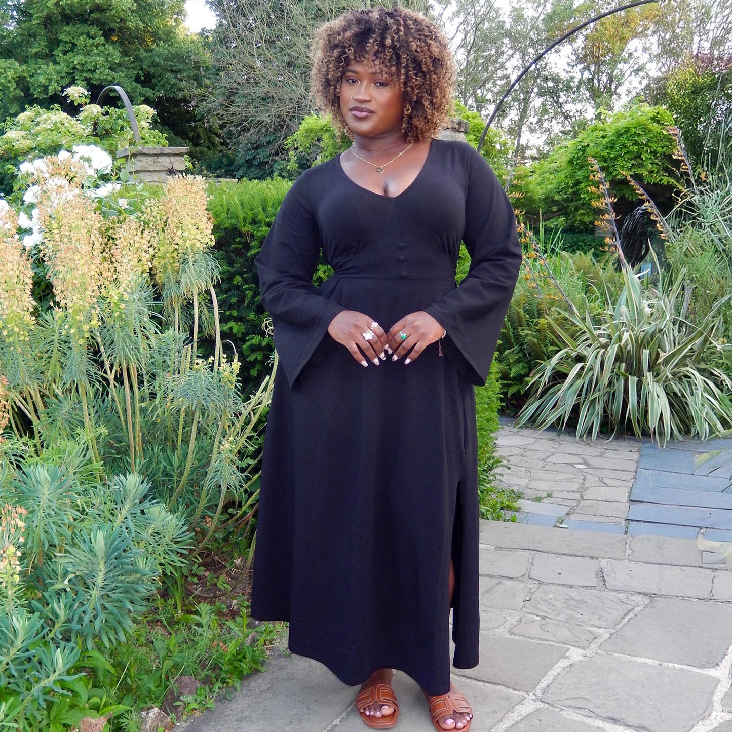 Midaxi Bell Sleeve Dress - Black