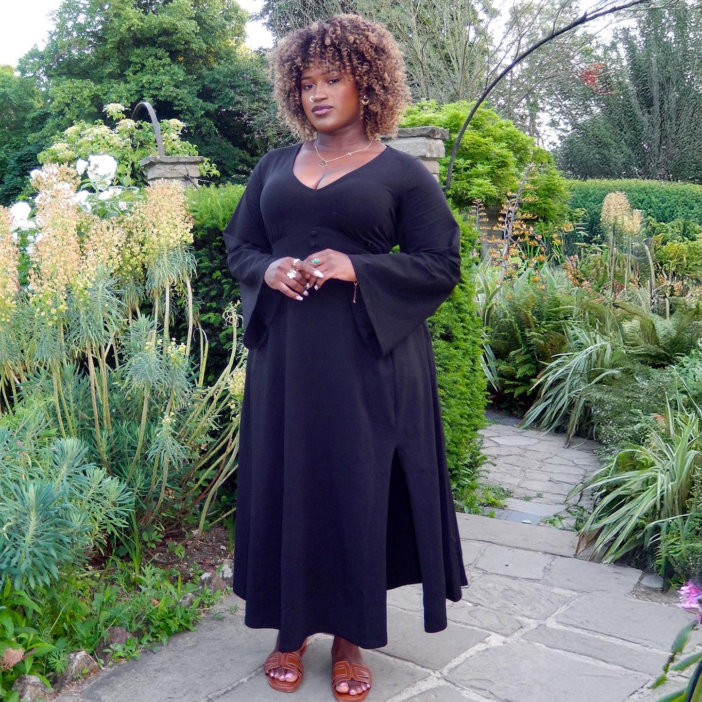 Midaxi Bell Sleeve Dress - Black