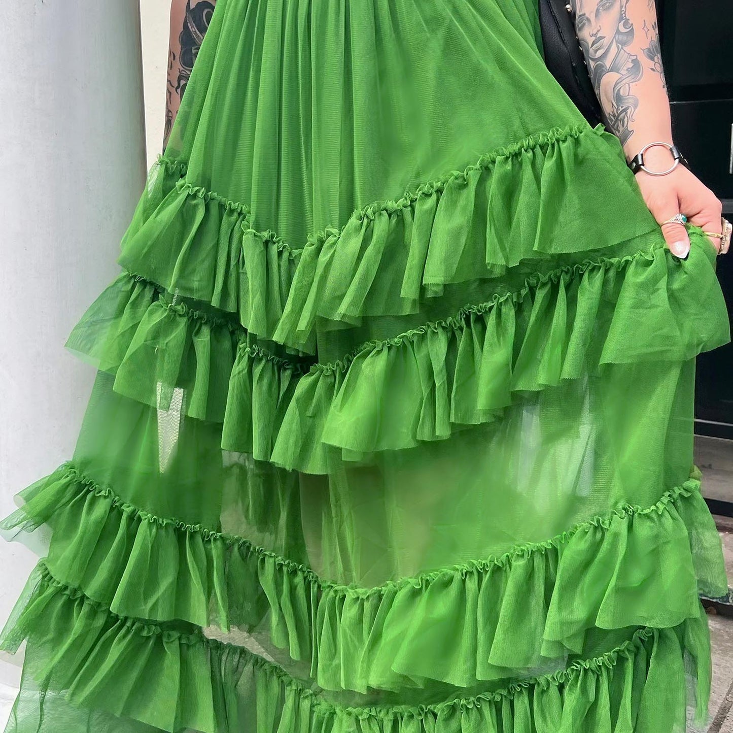 Maxi Tee Mesh Dress - Forest