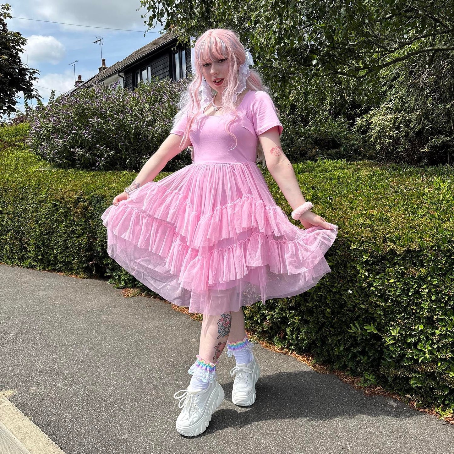 Tee Mesh Dress - Pink Frosting