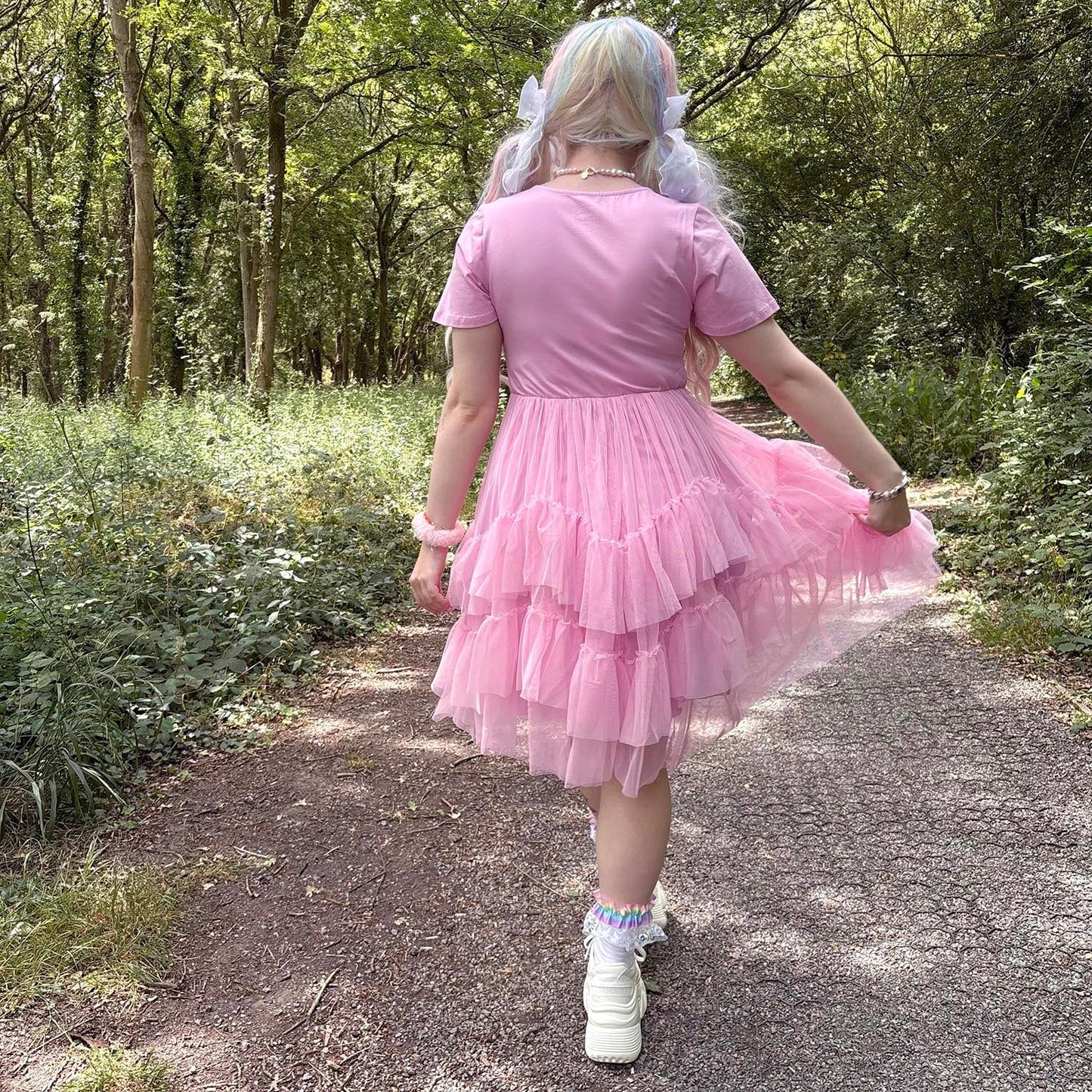 Tee Mesh Dress - Pink Frosting