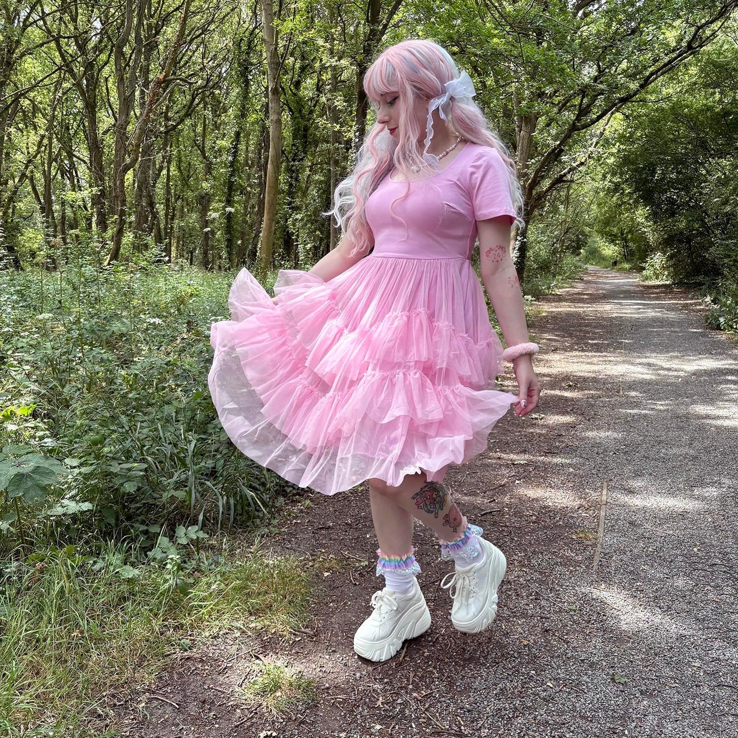 Tee Mesh Dress - Pink Frosting