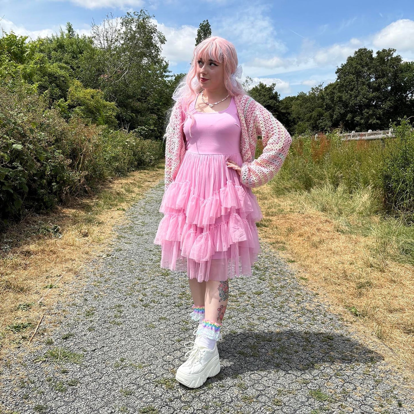 Tee Mesh Dress - Pink Frosting