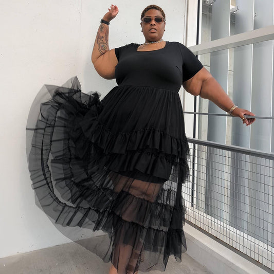Maxi Tee Mesh Dress - Black