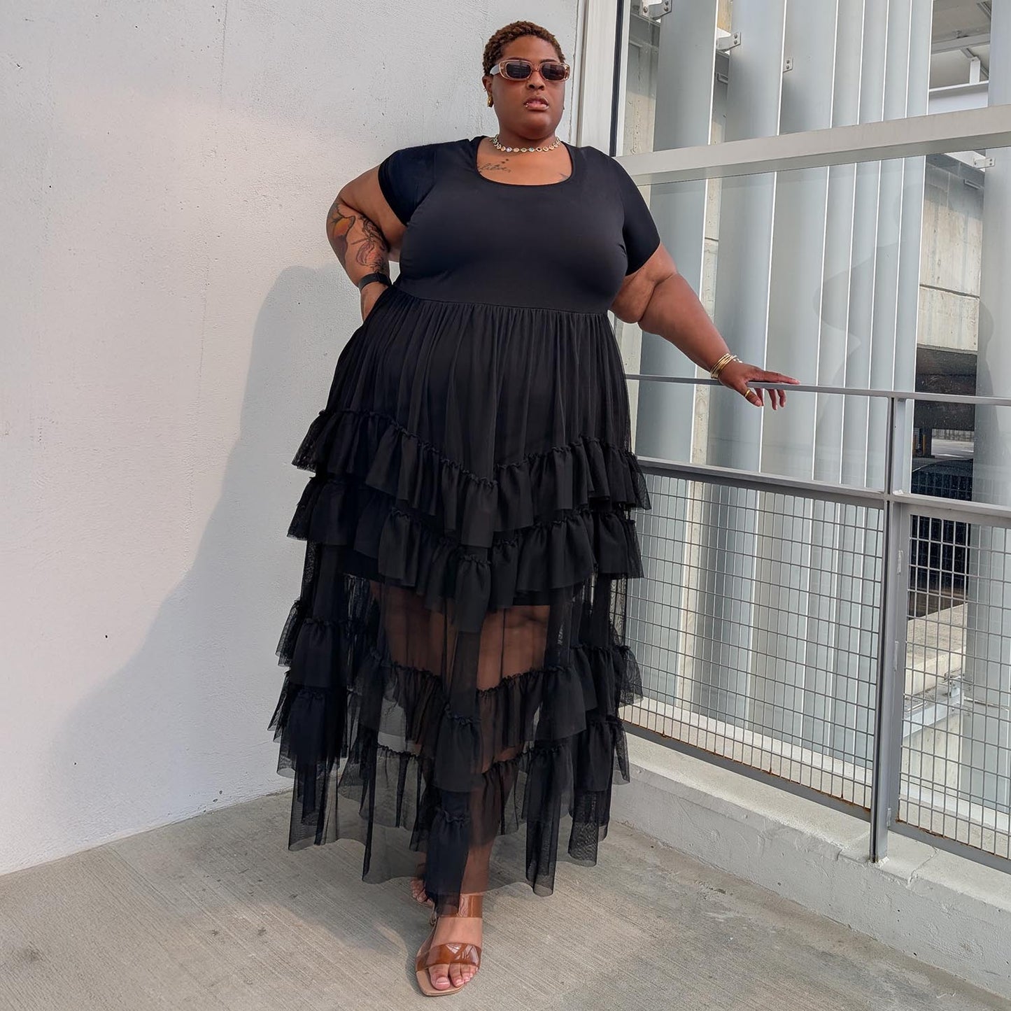 Maxi Tee Mesh Dress - Black