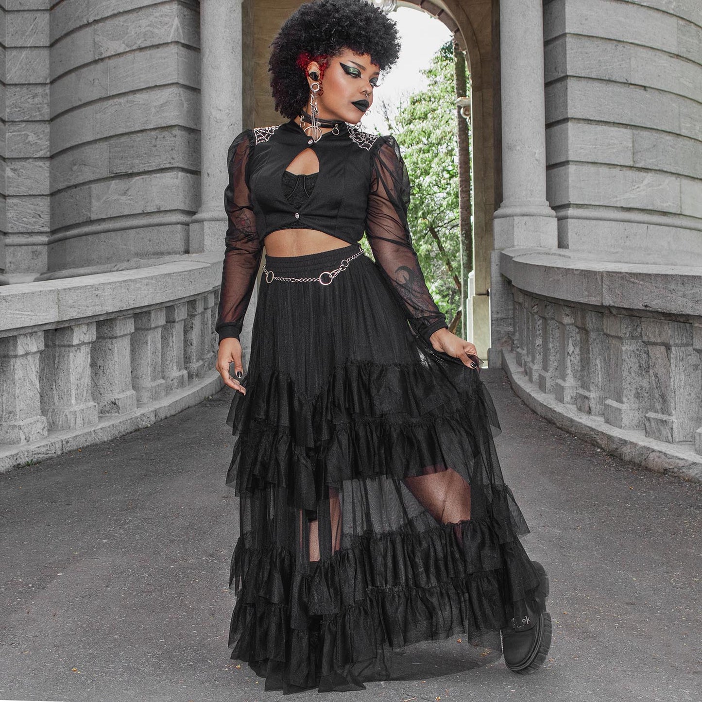Maxi Mesh Skirt - Black