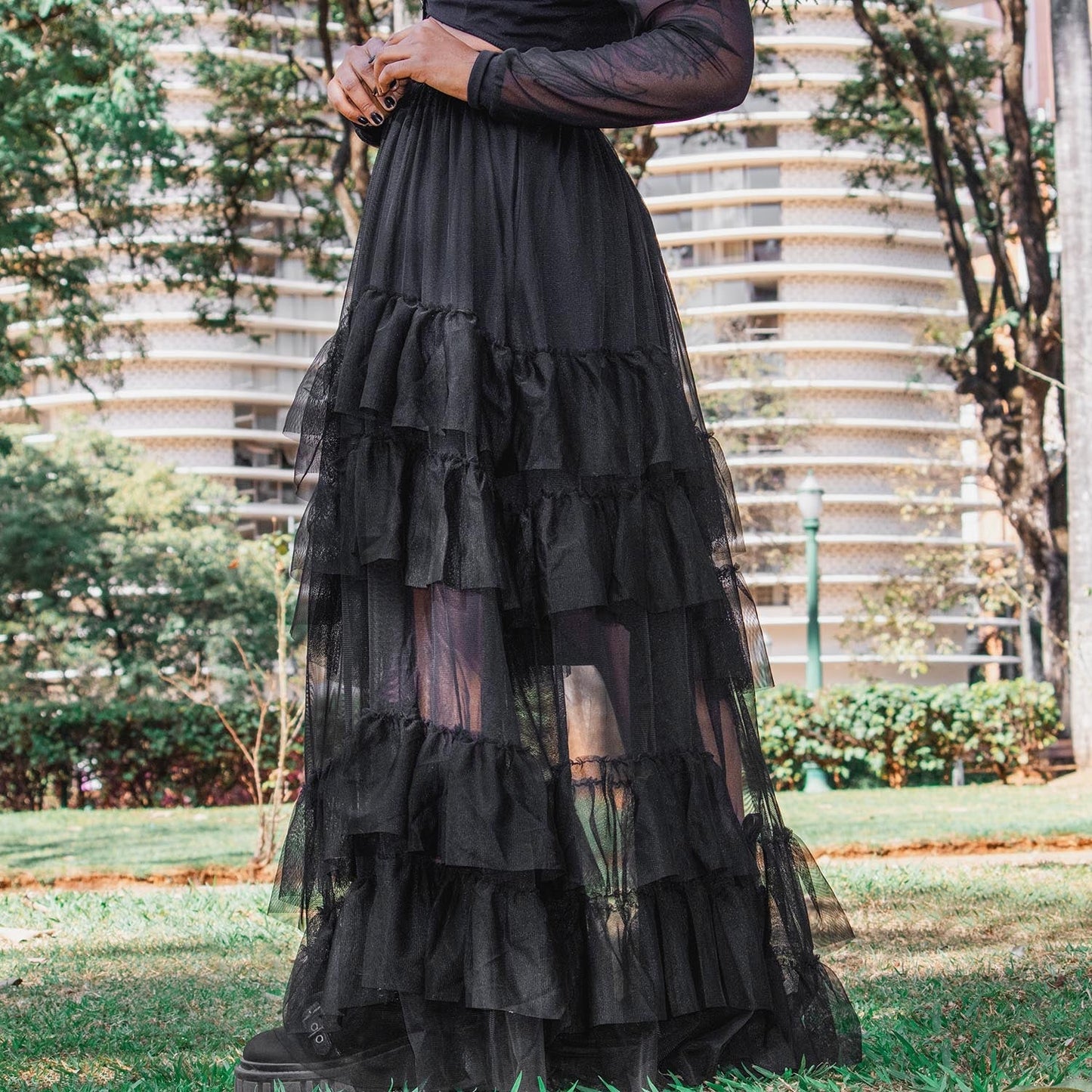 Maxi Mesh Skirt - Black