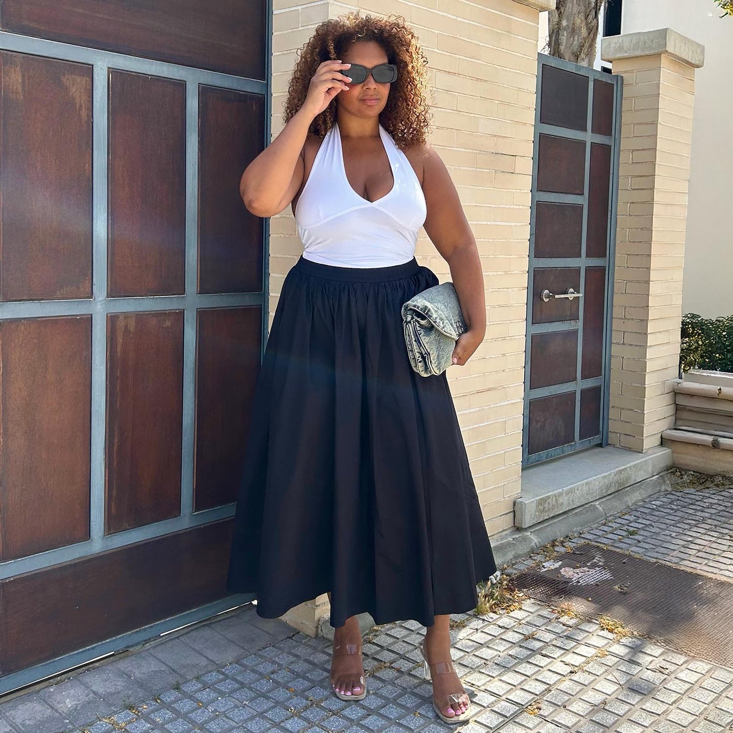 Midaxi Poplin Skirt - Black