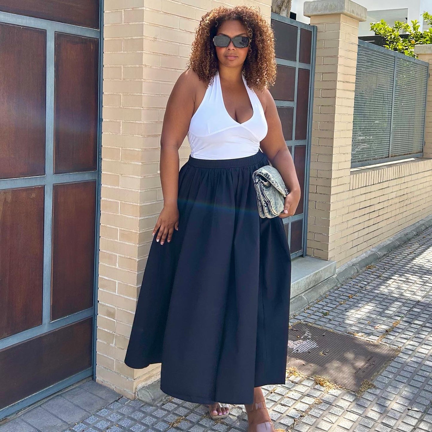 Midaxi Poplin Skirt - Black