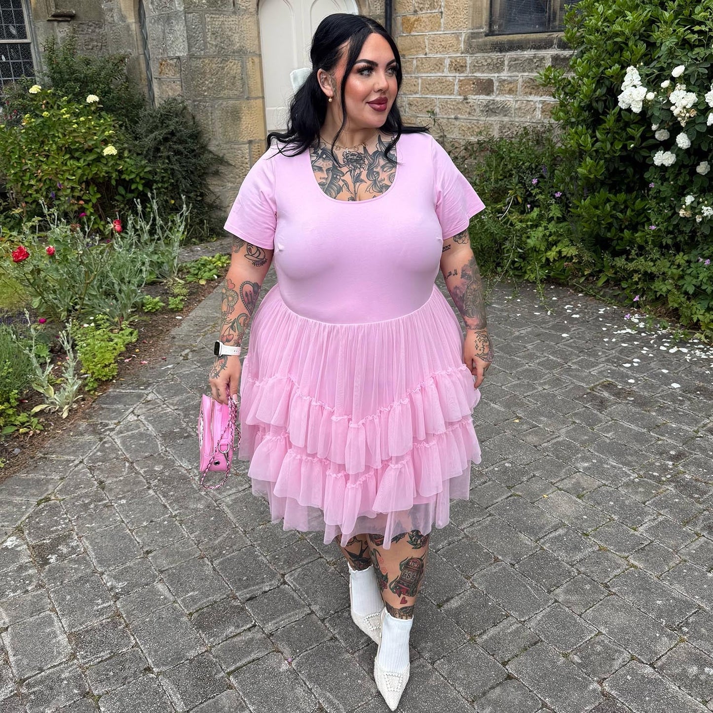 Tee Mesh Dress - Pink Frosting