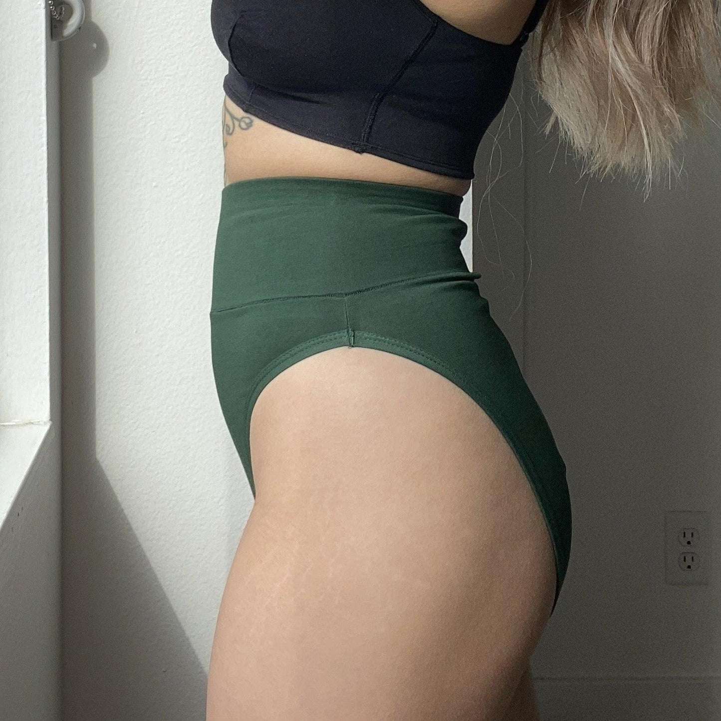 Organic Cotton Super High Leg Knickers - Hit the Bottle Green