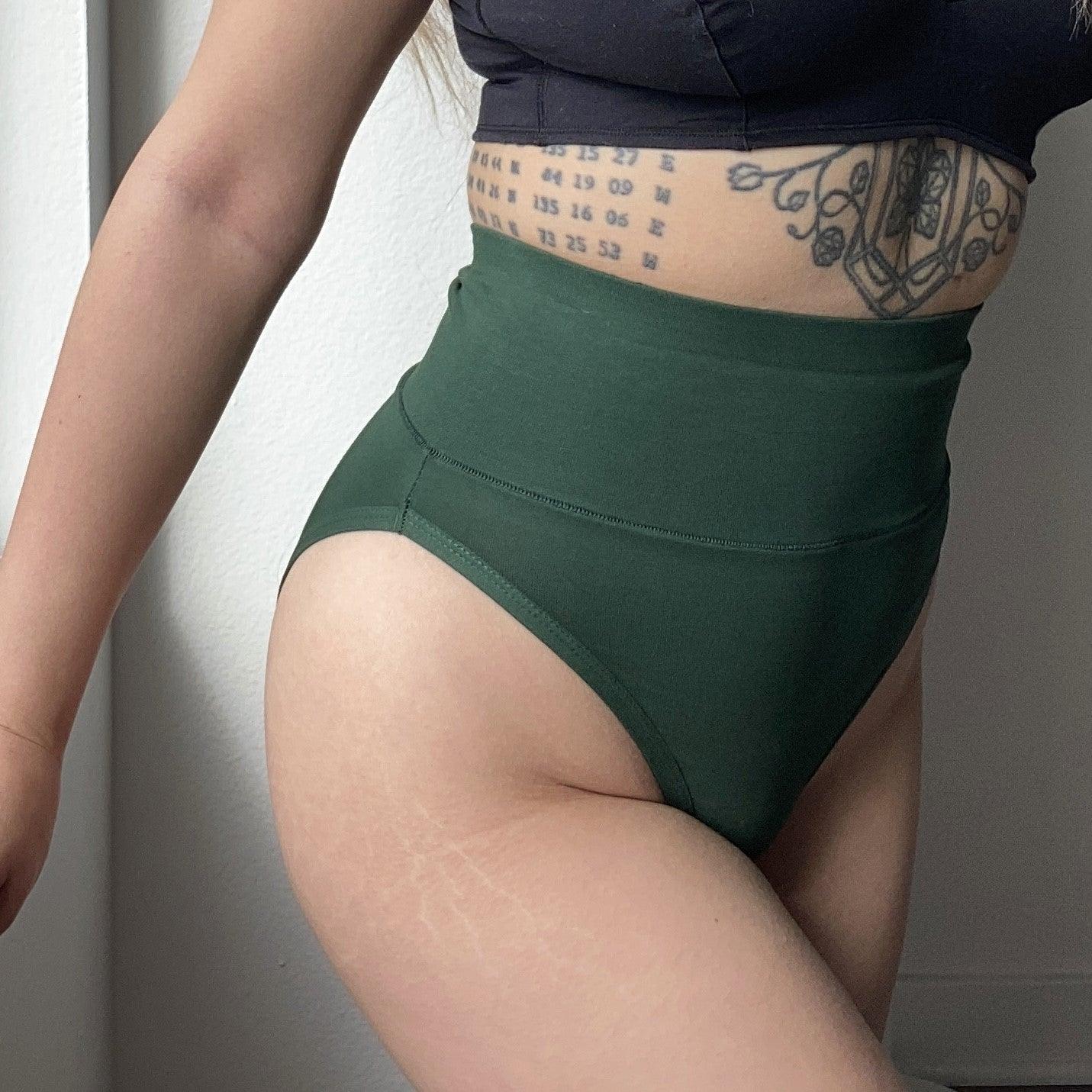 Organic Cotton Super High Leg Knickers - Hit the Bottle Green